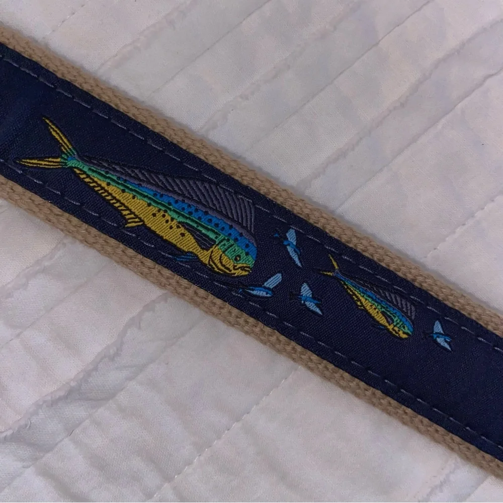 Men’s 36 Leather Ribbon Belt Yellow Tuna Fish Preppy coastal boat Hamptons beach
